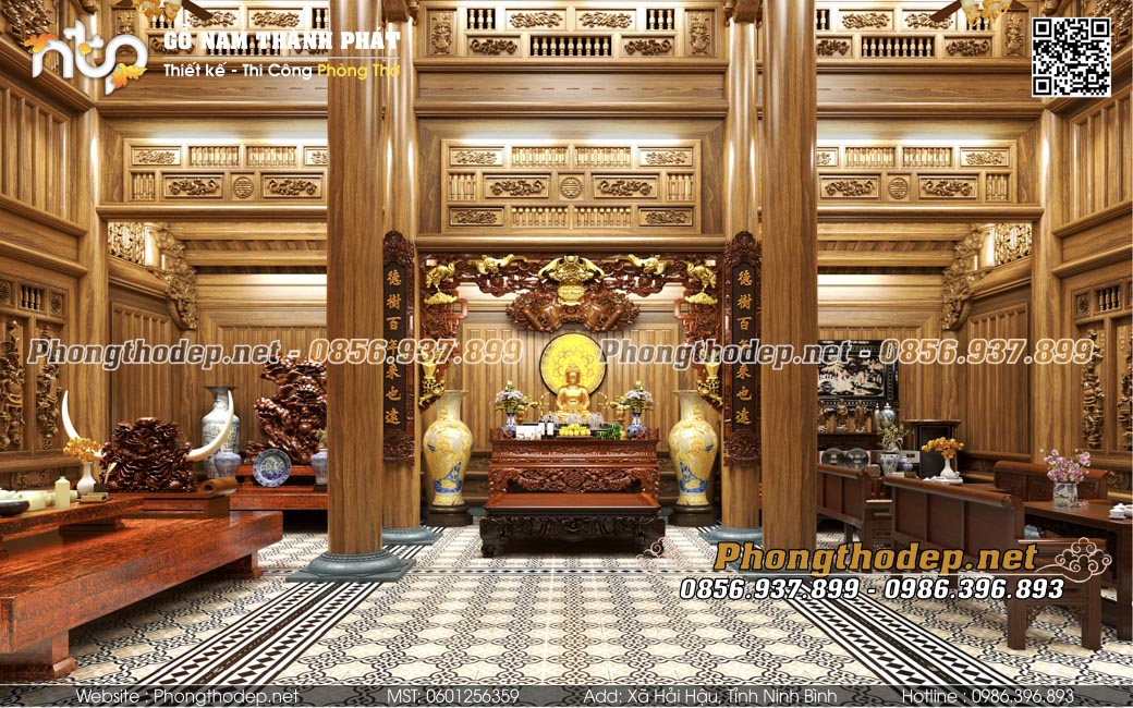 Mẫu thiết kế phòng thờ nhà gỗ 3 gian đẳng cấp tại Bình Dương